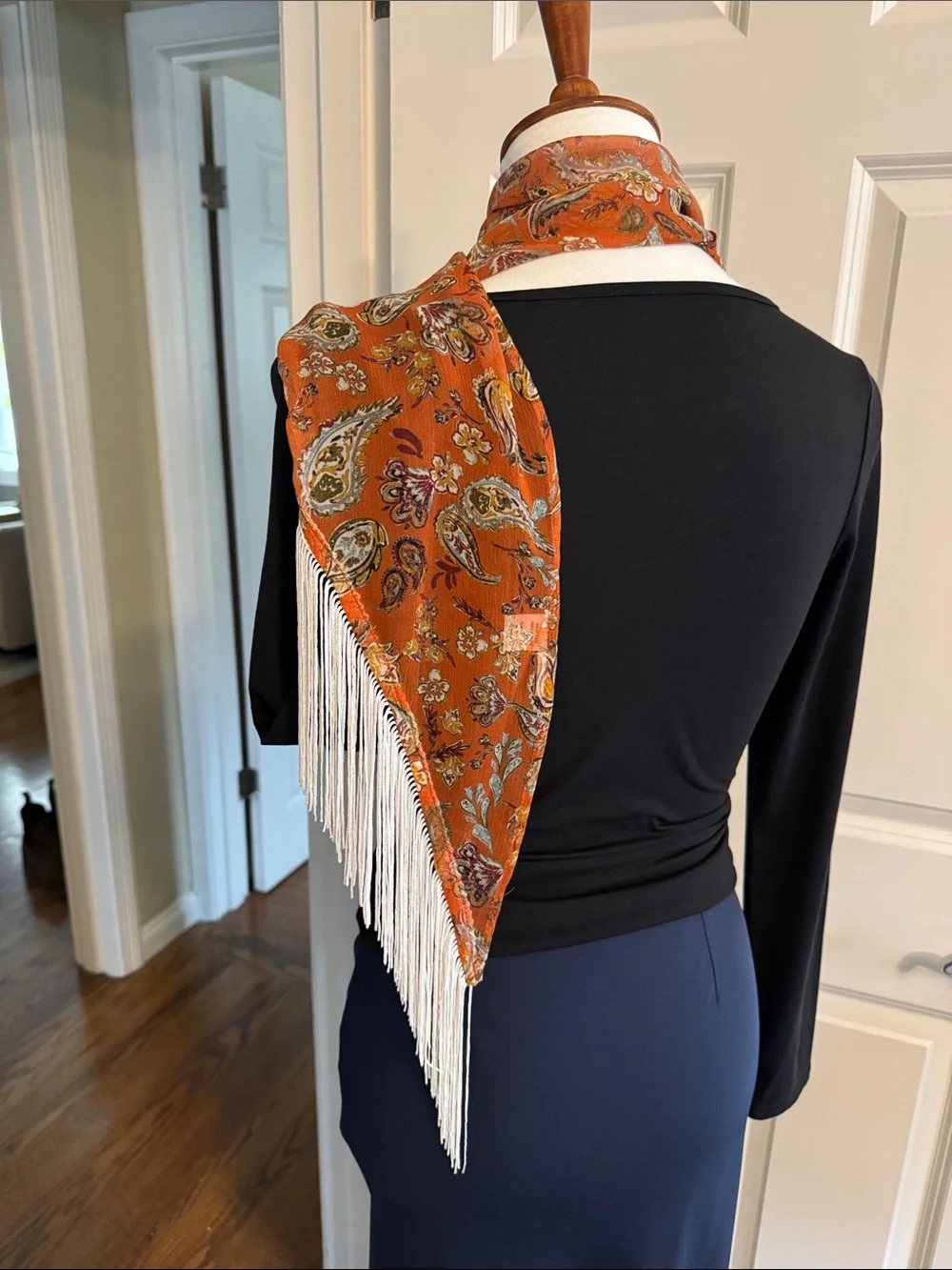 Chan Luu Orange Paisley Fringe Scarf - Never worn